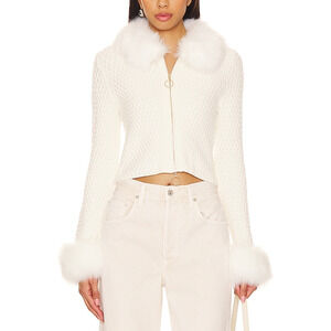 Show Me Your Mumu 'Zermatt' White Viscose Zip Up Sweater Size XL